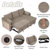 90" Pull Out Sleeper Sofa L-Shaped Couch Convertible Sofa Bed with Storage Chaise, Storage Racks and USB Ports, Light Brown