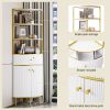 74.8" Tall Modern Corner Bookshelf,Fan-Shaped bookcase with 1 Drawer and 2 Doors ,Wooden Standing Corner Shelf with Gold Metal Frame for Living Room,H