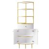 74.8" Tall Modern Corner Bookshelf,Fan-Shaped bookcase with 1 Drawer and 2 Doors ,Wooden Standing Corner Shelf with Gold Metal Frame for Living Room,H