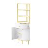 74.8" Tall Modern Corner Bookshelf,Fan-Shaped bookcase with 1 Drawer and 2 Doors ,Wooden Standing Corner Shelf with Gold Metal Frame for Living Room,H