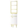 74.8" Tall Modern Corner Bookshelf,Fan-Shaped bookcase with 1 Drawer and 2 Doors ,Wooden Standing Corner Shelf with Gold Metal Frame for Living Room,H