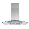 36 inch Stainless Steel Island Mount Range Hood 900CFM Tempered Glass w/LED Lights